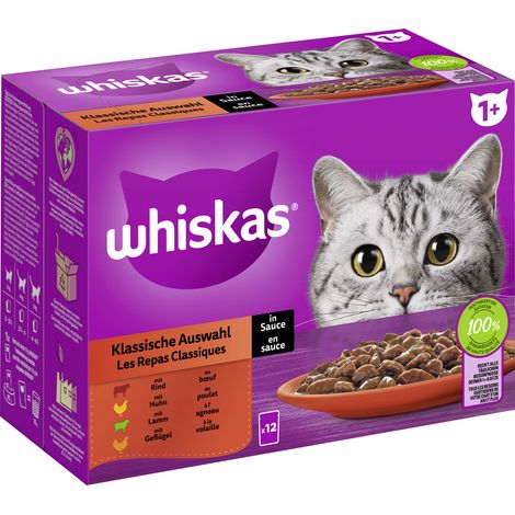 Whiskas Multipack klassische Auswahl in Sauce Katzenfutter 12 x 85 g