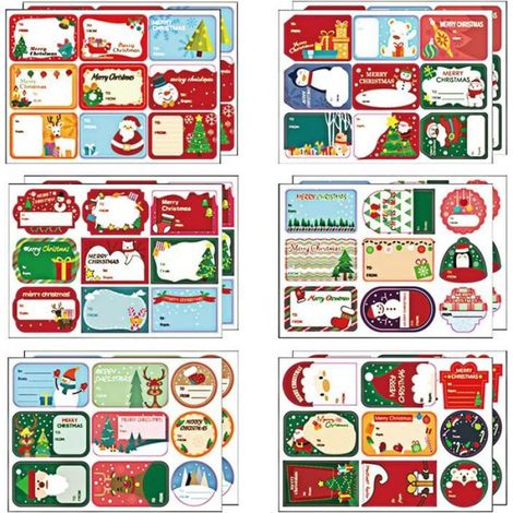 Etiquette Cadeau Noel - 108 Pièces - Papier Imperméable avec Motifs Sapin Pere Noel Bonhomme Neige - Pour Boîtes Enveloppes Cartes - 12 x 11 cm (1/5)
