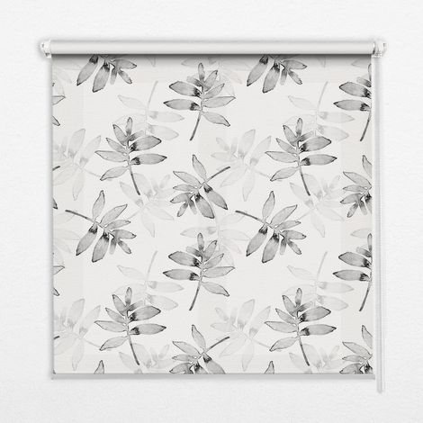 Tenda a Rullo Interna per Finestra - Tenda Filtrante Luce - Tenda Privacy - Tenda Decorativa Rettangolare - Rullo per Interni - (150 cm x 140 cm) - Foglie grigie abbozzate (1/5)