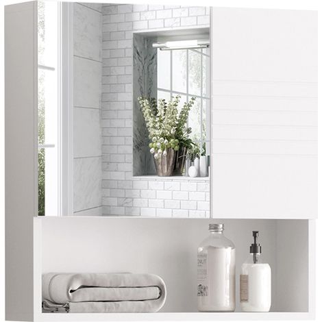 Armoire de toilette avec miroir mural, 54 x 15 x 55 cm, blanche idéal pour salon, chambre à coucher ou bureau facile à assembler avec instructions incluses