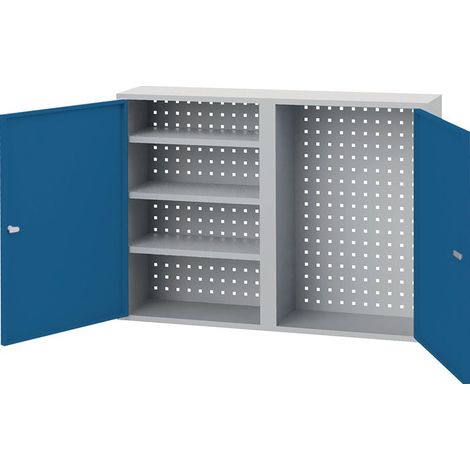 Armoire suspendue H750xL1000xP200mm, portes en tôle pleine, gris clair/bleu signal (1/2)