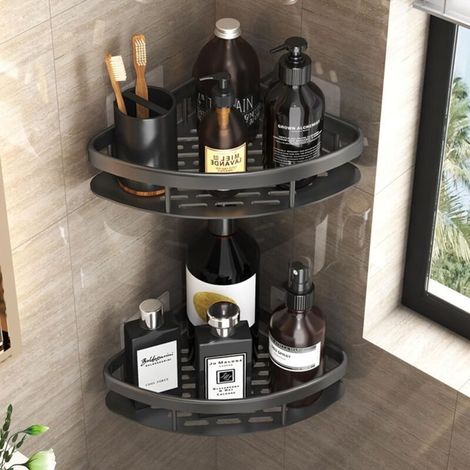 2 Etagere Angle Douche Noirs,Etagere Douche Sans Percage, Support Gel Douche Salle de Bain en Aluminium épaissi,support de salle de bain antirouille (1/4)