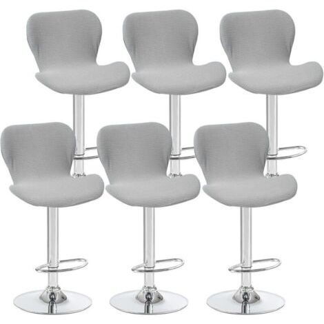 Lot de 6 housses de tabouret pivotant incurvées, gris clair, 40 x 30 x 30 cm, pour chaise de bar à dossier bas, idéales pour les comptoirs et les cuisines