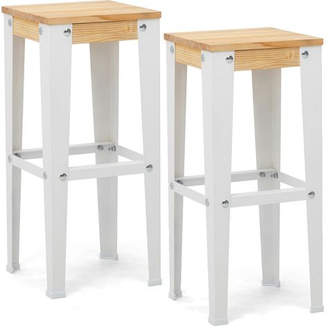 Pack 2 Uds. Taburetes Lunds Blancos en madera maciza de pino acabado natural estilo nórdico industrial Box Furniture (1/5)