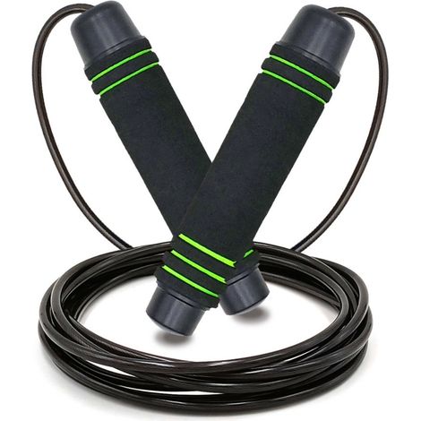 Corde à Sauter - Acier Revêtu PVC - 3 Mètres - Réglable en Longueur - Roulements à Billes - Poignées en Mousse Antidérapante - 1 Pièce