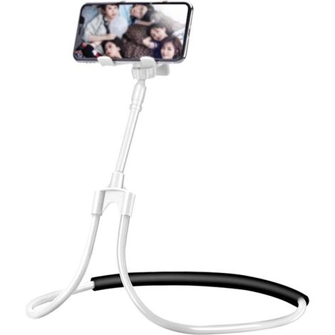 Support Telephone Portable - Suspendu Autour Du Cou - Flexible Reglable 360 Degres - Pour Lit Canape Voiture - Blanc - 78 Cm (1/5)