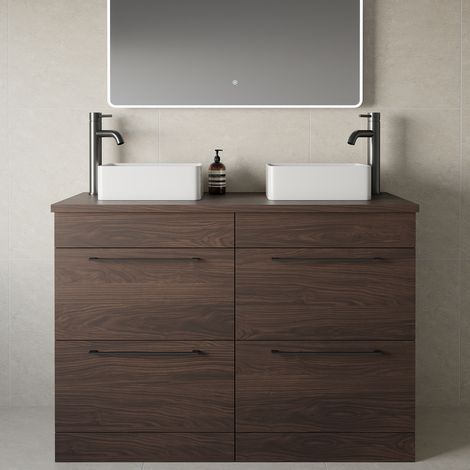 Napoli 460 Brown Oak 1200mm 4 Drawer Vanity Unit for Countertop Basins - 1200mm - Gunmetal Grey 320mm Handle