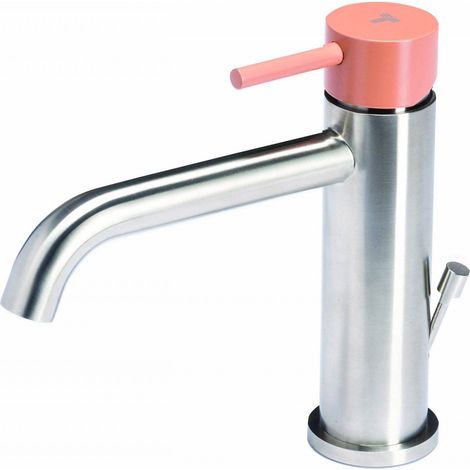 Rubinetto Miscelatore Monocomando Lavabo con Scarico in Acciaio Inox Maniglia Cipria (1/2)