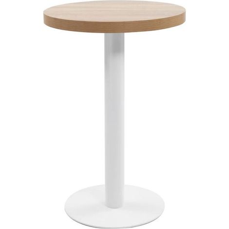 Table de bar ronde bois clair et pieds métal blanc Beth D 50 cm (1/4)