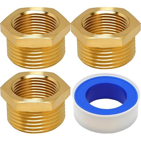 3 Pcs Réduction 3/4 Femelle x 1 Male, Adaptateur 3/4" Femelle à 1" Mâle BSP Filetage en Laiton, Réducteurs Mamelon en Laiton pour Conversion de Raccordement de Tuyau + 1 Ruban 'étanchéité (1/5)