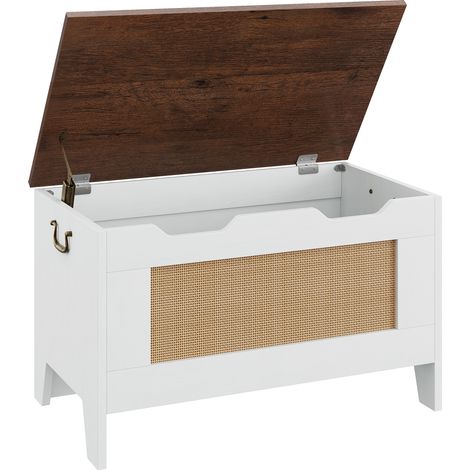 Coffre rangement rotin bois – banc entrée rétro (1/5)