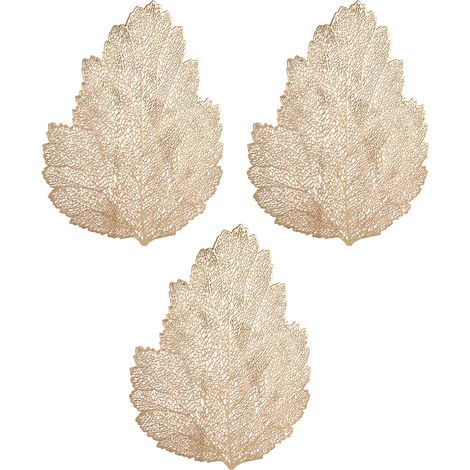 Placemat - PVC Résistant à la Chaleur - Non Glissant - Forme Feuille - Or - 47 x 37 cm - Lot de 3 (1/5)