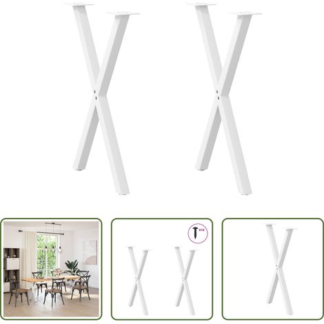 vidaXL Pieds de table à manger en forme de X, 2 pièces, blanc, 57 x (72-73) cm, acier (1/5)