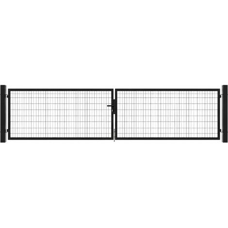 Portail battant grillagé acier ouverture réversible H 100 x 400 cm - noir