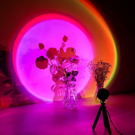 Lampe coucher de soleil, Sunset Lamp, 16 Couleur Lampe de projection avec trépied, Sunset aura, Lampe LED arc-en-ciel USB, Lumière de visuelle romantique, Rotation à 360 degrés , Beau cadeau (1/5)