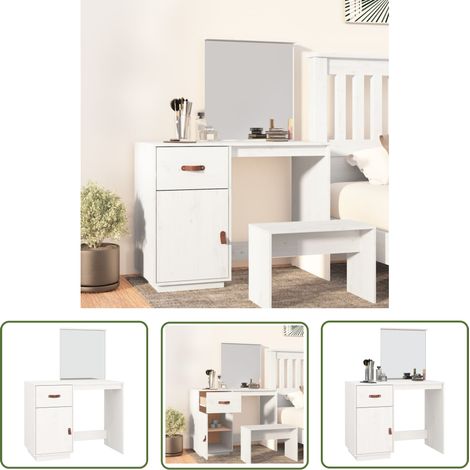 The Living Store Coiffeuse Blanc 95x50x134 cm Bois de pin massif - Coiffeuse - Meuble De Salle De Bain - Table De Maquillage - Commode - Armoire (1/5)