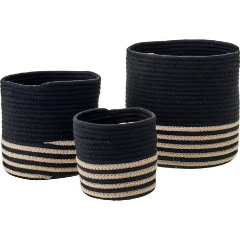 Lot de 3 Paniers de Rangement "Ligné" 25cm Noir (1/3)