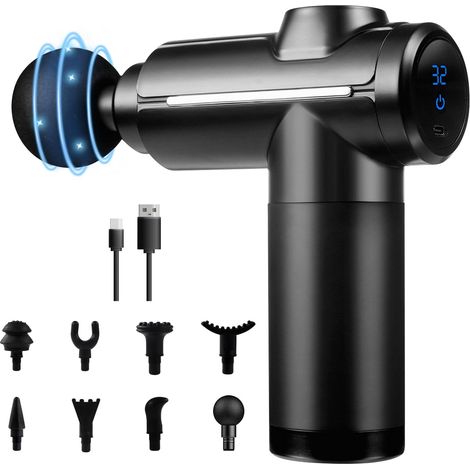 APEX Pistolet de massage pour tissus profonds, 32 vitesses, avec écran tactile LCD, 8 têtes pour la relaxation des épaules, du corps (1/5)