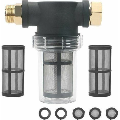 3/4 Zoll Gartenfilter für Hochdruckreiniger - Sedimentfilter - Wasserfilter - Wasserfilter - mit 2 x 100er Gewindefilter FLITI (1/4)