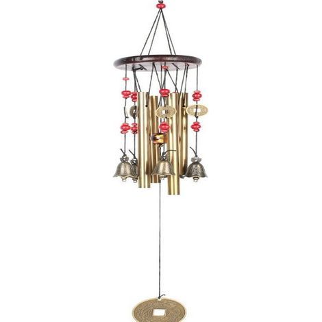 Carillon éolien traditionnel chinois Longziming – 4 tubes. 5 cloches – Jardin. balcon. extérieur – Décoration extérieure – 65 cm (1/5)