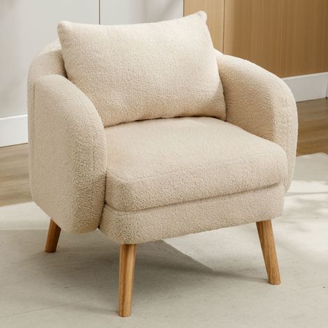 Sillón de terciopelo teddy con cojín, 1 plaza, beige DESVIAE (1/5)
