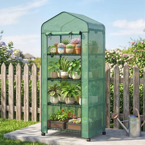 Mini serre tunnel maison végétale avec 4 compartiments étagères, verte 69x50x165 cm (1/5)