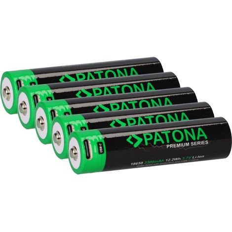 5x PATONA Premium 18650 Zelle Li-Ion Akku + USB-C Input 3,7V 3300mAh (1/5)