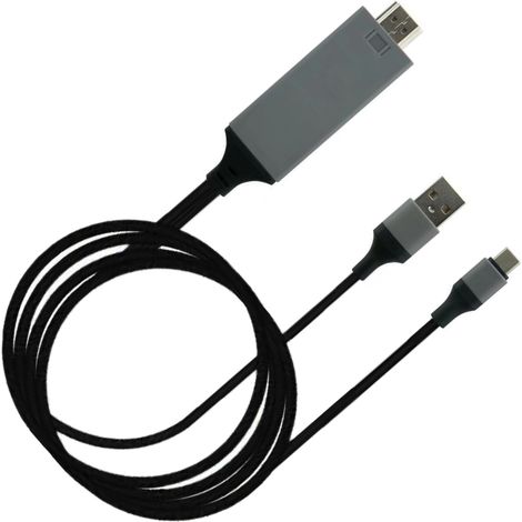 Câble adaptateur USB-C vers HDMI (High Definition Multimedia Interface) en PVC et cuivre noir pour téléphone et ordinateur portable (1/5)