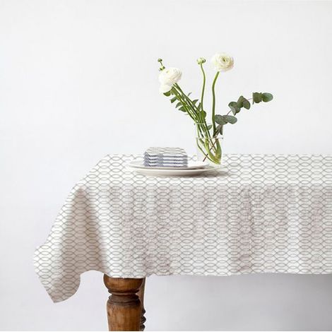 Lot nappe rectangle + 4 serviettes de table déperlante géométrique 140x240cm VOGUE (1/4)