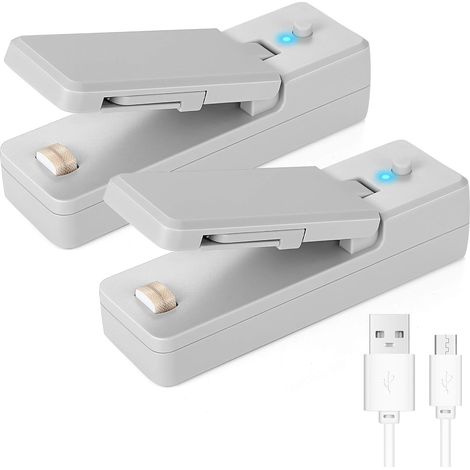 2er-Pack Mini-2-in-1-Beutelversiegeler, schneller tragbarer wiederaufladbarer Plastiktütenversiegeler, tragbarer Mini-Heißsiegeler für Lebensmittel und Küche. (1/4)