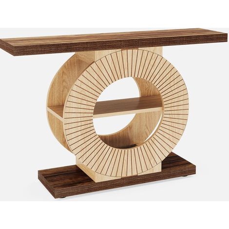 Mesa consola de madera marrón para recibidor con estantes (1/5)