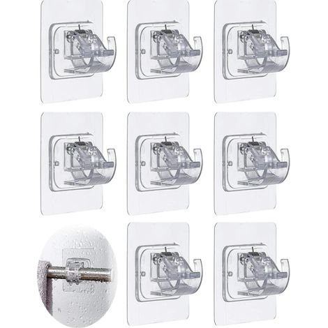 Soportes para cortinas sin taladrar, adhesivos y ajustables, 8 unidades (blancos)