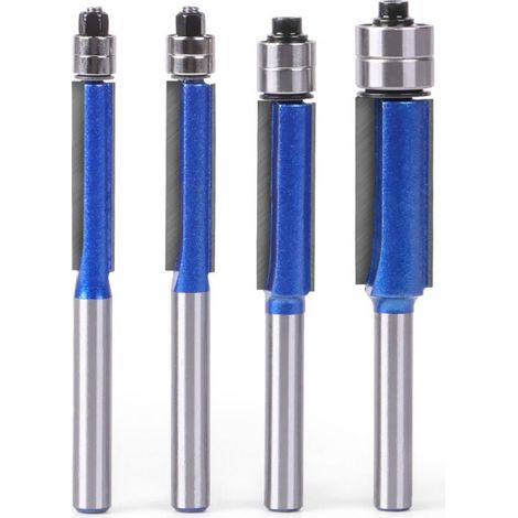 Punta per rifilatura a filo con gambo da 1/4 di pollice, 4 pezzi, fresa scanalata, fresa per rifilatura a filo con doppio cuscinetto sulla testa (diametro di taglio: 6,35 mm, 7,96 mm, 9,52 mm, 12,7 mm (1/4)
