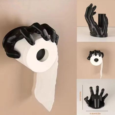 Porte-rouleau de papier toilette autocollant gothique, créatif et en forme de main, sans perçage, convient pour salle de bain et cuisine, noir (1/5)