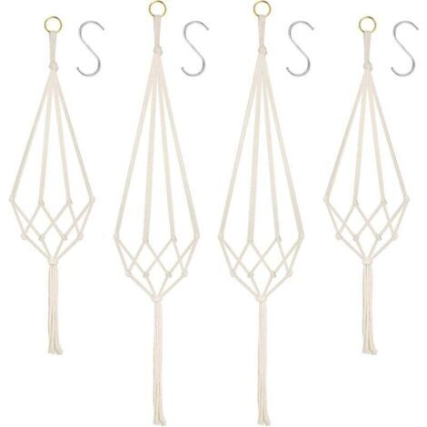 Pair Pot suspendu en macramé, support de pot suspendu pour fleurs, suspension pour plantes en macramé, pot suspendu en corde de coton macramé, support pour plantes, décoration de jardin d'intérieur av (1/4)