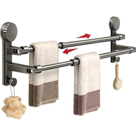 Porte-serviettes à ventouse – Réglable 35-59 cm – Inox – Salle de bain et cuisine – Sans perçage (1/5)