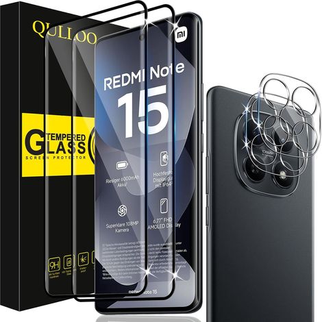 Verre Trempé pour Xiaomi Redmi Note 15 4G, 2 Pièces Protecteur D'écran et 2 Pièces Caméra Arrière Protecteur, 9H Dureté Film Protection Écran HD Clarté Anti Rayures Vitre Protection (1/5)