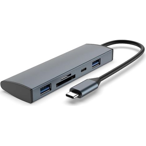 5-in-1 USB-C-Hub-Adapter, Dockingstation mit 3 USB 3.0-Anschlüssen, Typ-C-Kartenleser, Laptop-Steckdosenleiste, Thunderbolt-kompatibel.