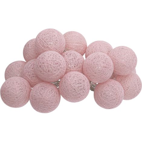 LED-Lichterkette mit Wattebällchen, rosa, 16 Kugeln, batteriebetrieben