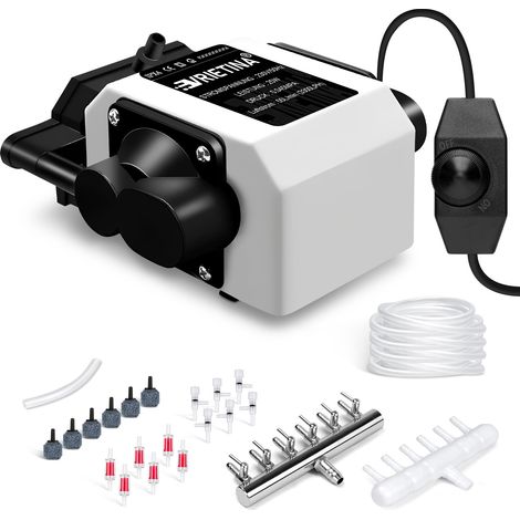 3300L/H 25W Pompe à Oxygène Puissante Silencieuse Pompe à Air pour Aquarium avec 6 Sorties Bulleur Jusqu'à 50000L Pression 45kPa Réglable Aérateur pour Jardin Bassin (1/5)