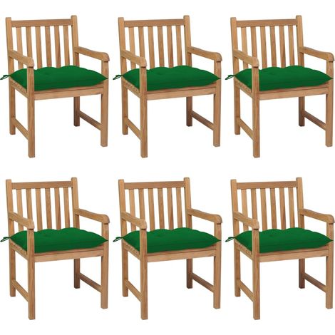 Lot de 6 Chaises de jardin - Chaises d'extérieur pour terrasse/jardin avec coussins vert Bois de teck solide BV626304 - BonneVie (1/5)