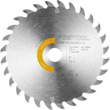 Festool – Lame de scie circulaire 160mm pour bois dur – Ø alésage 20mm, 28 dents, coupe nette sans éclat – 205551