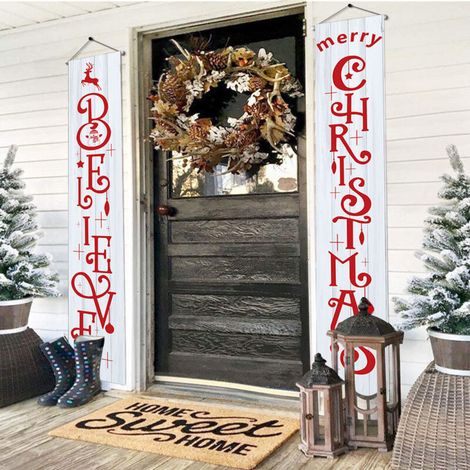 Christmas distichs, outdoor decorations, outdoor flags, white themed party decoration, hanging flags 180 cm x 30 cm 100D polyester fabric (1/4)