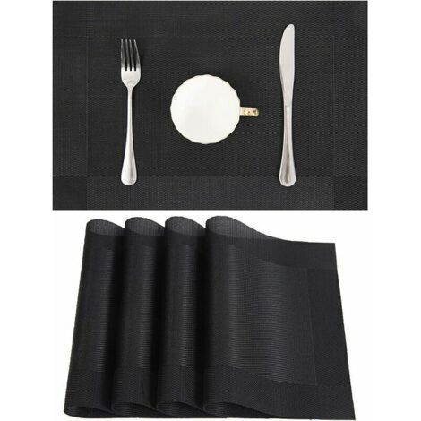 Juego de 10 manteles individuales antideslizantes y lavables de PVC trenzado para comedor, color negro, 45 cm x 30 cm - Salvamanteles