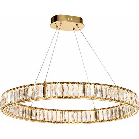 Suspension LED moderne en cristal Ø75 cm, dorée plafonnier avec 3 couleurs de lumière, hauteur réglable, grand design