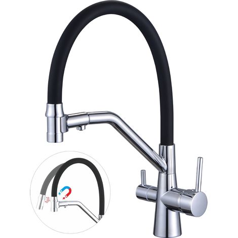 Cross-border 3-in-1 kitchen faucet with magnetic attraction, hot and cold water, universal rotating design, direct drinking water, household vegetable washing basin -- Goddess style with magnetic attr
