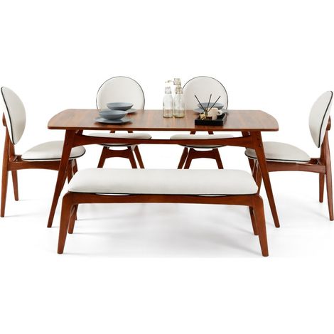 Set Tavolo e Sedie Pedrengo, 6 Posti, Dimensione Seduta Panca: 105x40h48 cm, Sedie: 54x44h90 cm, Dimensione Tavolo 160x78h75 cm, Marrone Noce