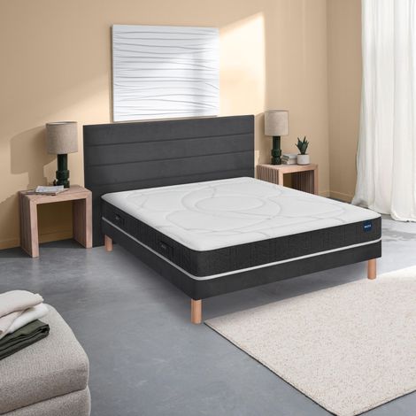 Ensemble matelas Bultex nano, mémoire de forme, coton et laine Recovery, sommier Mediano gris fumé et pieds 140x190 (1/5)