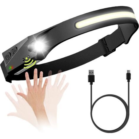 Lampada frontale a LED ricaricabile tramite USB, 600 lumen, 5 modalità, sensore di movimento, impermeabile IPX4, angolo del fascio luminoso di 230 gradi, ideale per corsa, pesca, campeggio, escursioni (1/5)