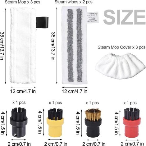 Kit de accesorios de 12 piezas compatible con las limpiadoras a vapor Kärcher EasyFix SC2, SC3, SC4 y SC5, que incluye mopas y cepillos de microfibra. (1/4)